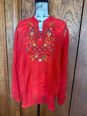 Johnny Was Embroidered Red Women’s Peasant Blouse